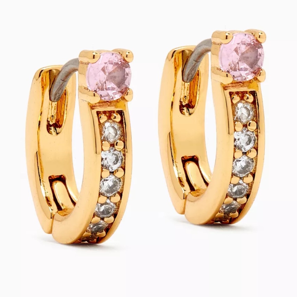 New Kate Spade old-Tone Small Cubic Zirconia & Stone Huggie Hoop Earrings - Picture 1 of 12